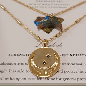 2  LUNA NORTE 14K GOLD PLATED LABRADORITE MOON GEM